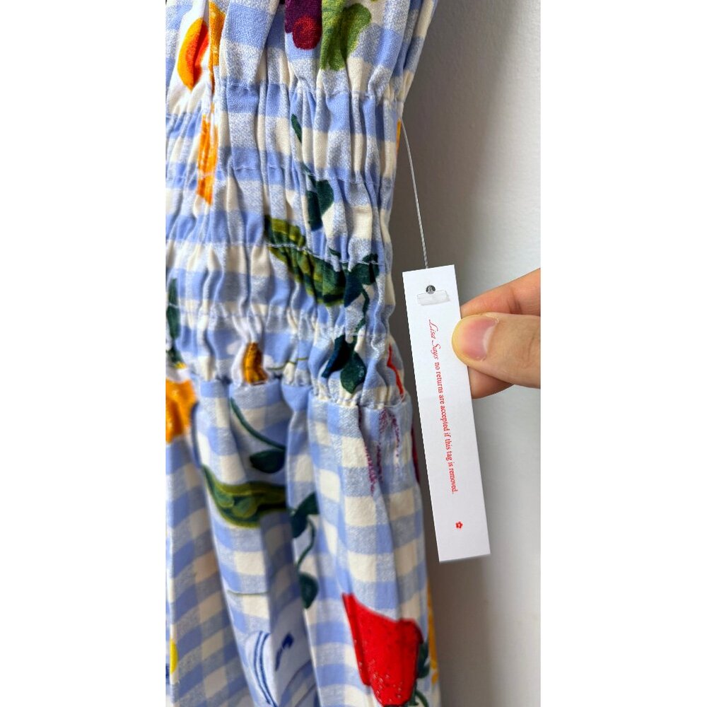 NWT Lisa Says Gah Annie Picnic Alfresco Print Maxi Dress Blue Gingham Food 2XL - Picture 4 of 11